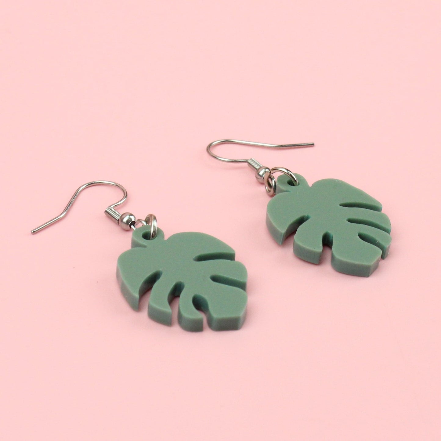 Small Sage Green Monstera Earrings
