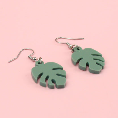 Small Sage Green Monstera Earrings