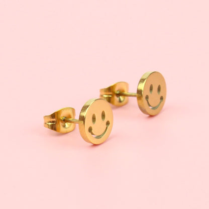 Smiley Face Stud Earrings (Gold Plated)