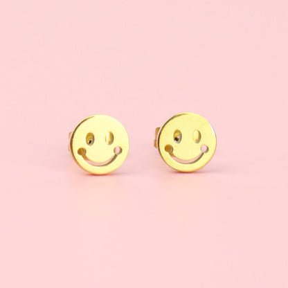 Smiley Face Stud Earrings (Gold Plated)