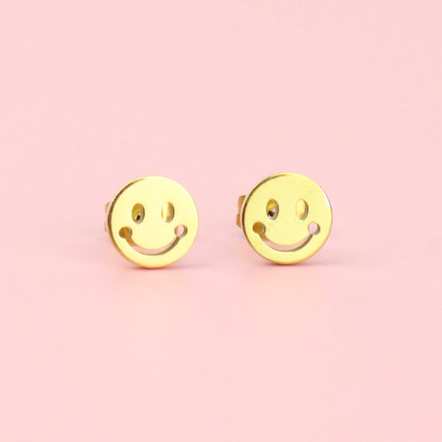 Smiley Face Stud Earrings (Gold Plated)