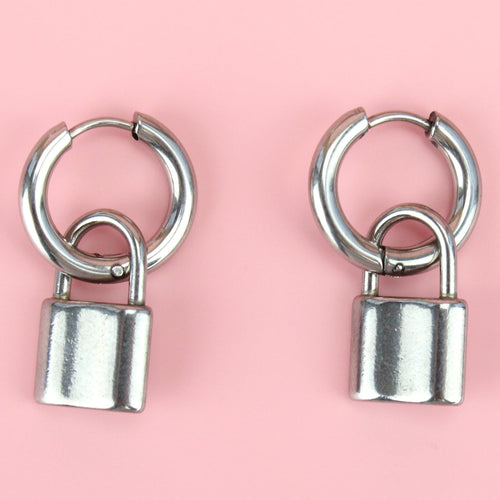 Small Padlock Hoop Earrings