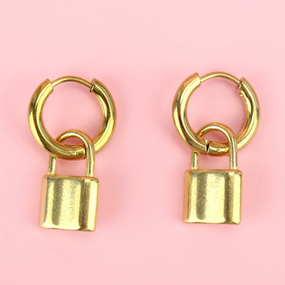 Small Padlock Hoop Earrings (Gold Plated)