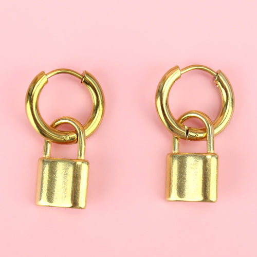 Small Padlock Hoop Earrings (Gold Plated)