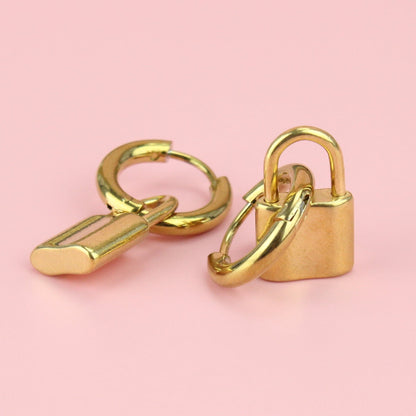 Small Padlock Hoop Earrings (Gold Plated)