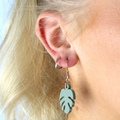 Small Sage Green Monstera Earrings