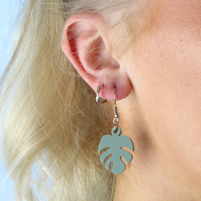 Small Sage Green Monstera Earrings