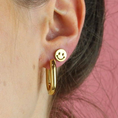 Smiley Face Stud Earrings (Gold Plated)
