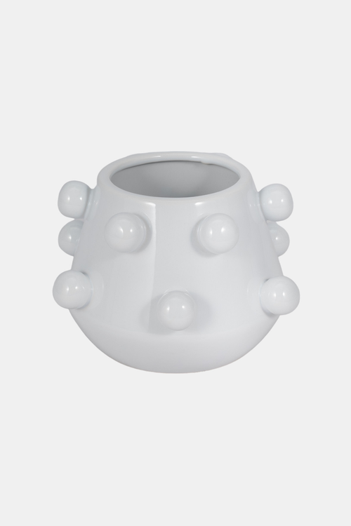 Decorative Planter - White Ceramic Tapered Bubble