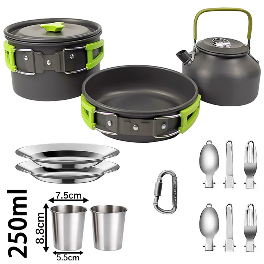 Camping Cookware Set – Anodized Aluminum, Nonstick, Foldable, Lightweight Travel Tableware