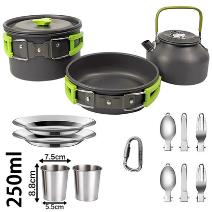 Camping Cookware Set – Anodized Aluminum, Nonstick, Foldable, Lightweight Travel Tableware