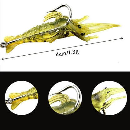Soft Silicone Shrimp Fishing Lures with Hook – Luminous, Lifelike Action, 10 to 100 Pieces