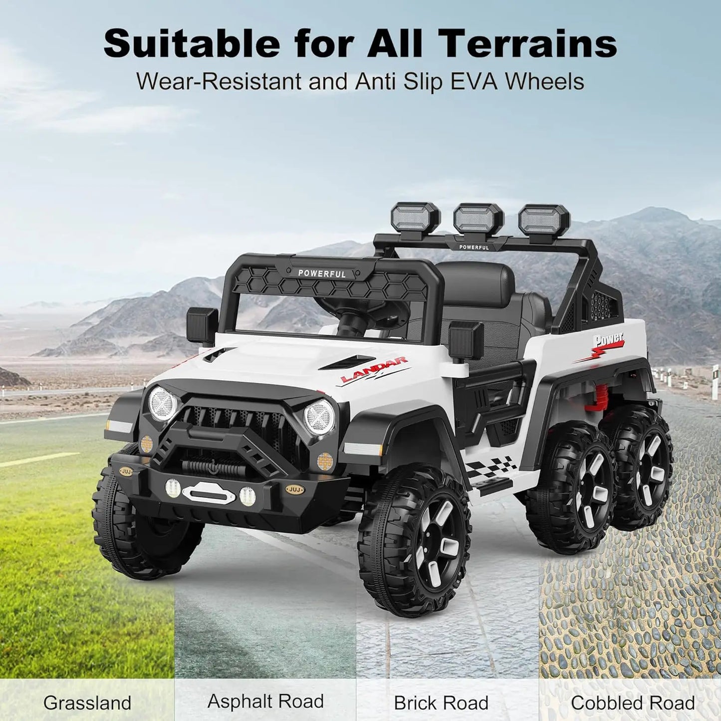 24V Power Wheels Ride on Car for Kids with Remote Control,6 Wheels, 4WD Switchable,Bluetooth, 3 Speeds,Electric Vehicles Battery