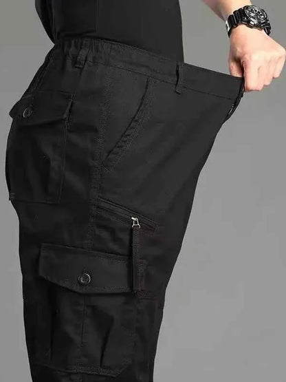 Men's Casual Workwear Trousers High Waist Large Size Leisure Pants Cuffed Tactical Multi-Pocket Labor Protection Wear-Resistance