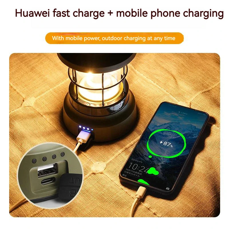 Retro Camping Lantern – USB Rechargeable Portable Tent Light for Camping & Outdoor Use