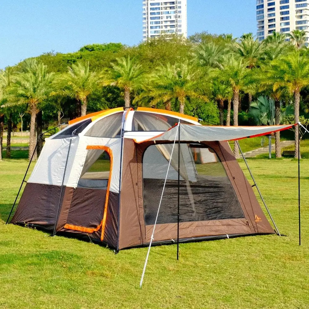Spacious 6-14 Person Family Cabin Tent with 3 Doors & 3 Mesh Windows for Waterproof Outdoor Adventures