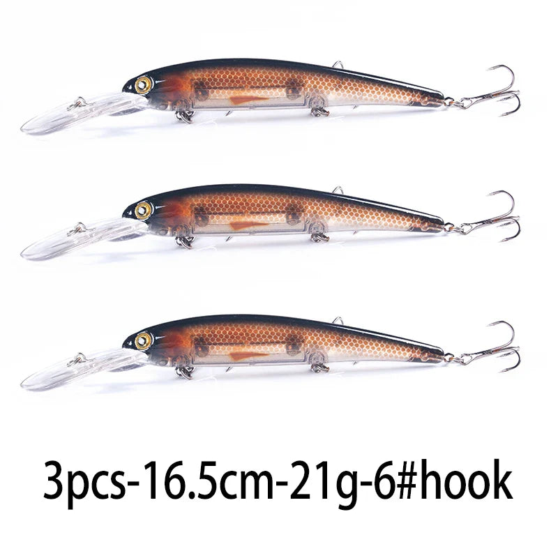 Deep Diving Minnow Wobbler Lure – 16.5cm, 21g, 2.5-4.5m Depth, Bass Pike Perch, 3 Colors