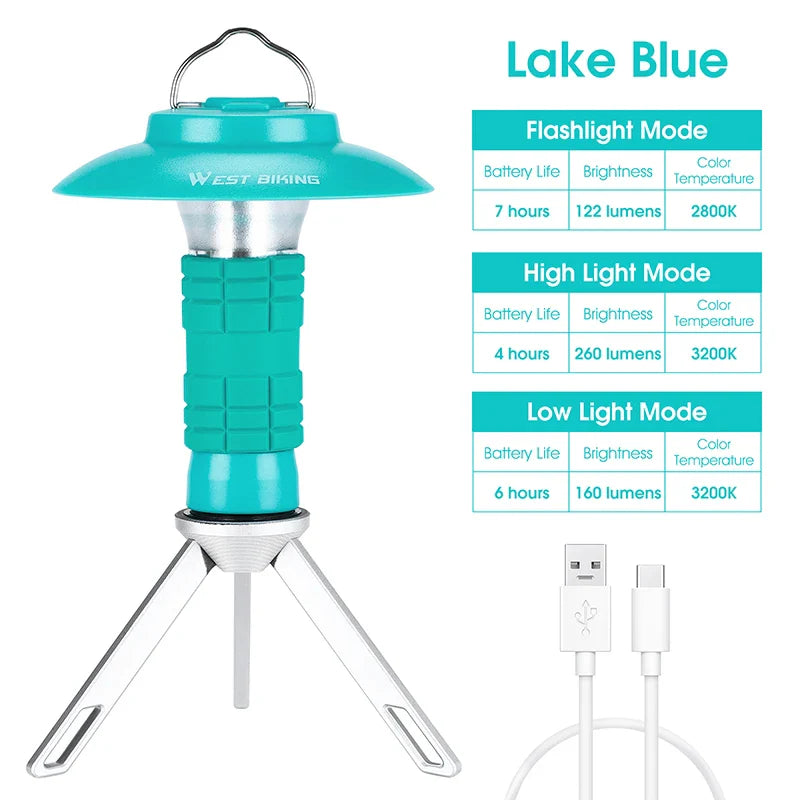 Portable Camping Flashlight – Type-C Rechargeable, Tripod & Lampshade Kit, 3 Colors