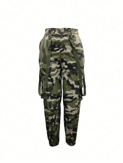 Women's Y2K Camo Cargo Pants – High-Waisted, Slim Fit, Stretch Jogger, Sizes S–XL