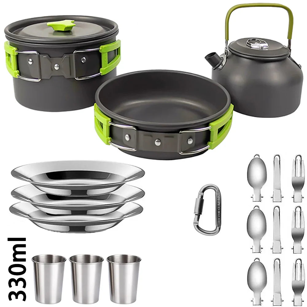 Camping Cookware Set – Anodized Aluminum, Nonstick, Foldable, Lightweight Travel Tableware