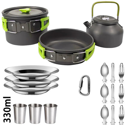 Camping Cookware Set – Anodized Aluminum, Nonstick, Foldable, Lightweight Travel Tableware