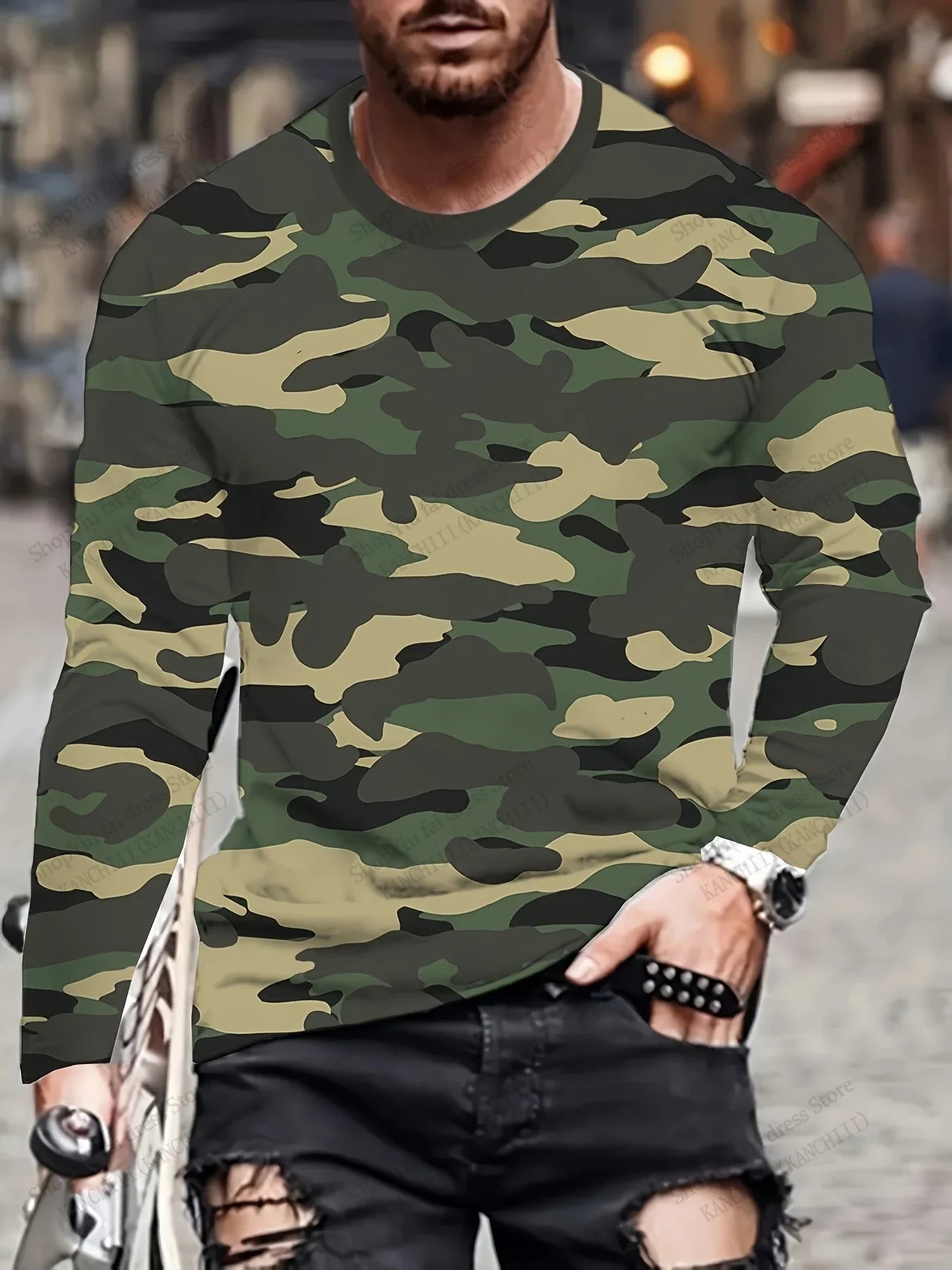 Men's 3D Tree Camo Long Sleeve T-Shirt – Oversized Outdoor Tee