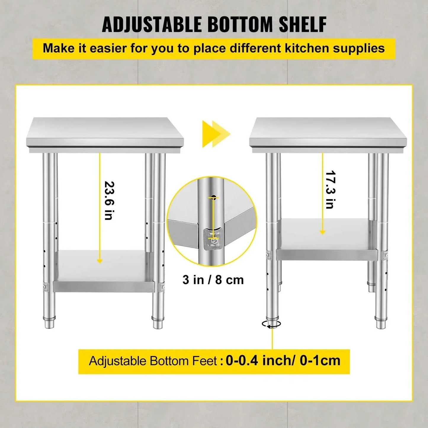 SucceBuy Stainless Steel Table for Prep & Work Metal Commercial Kitchen Heavy Duty Table with Adjustable Shelf