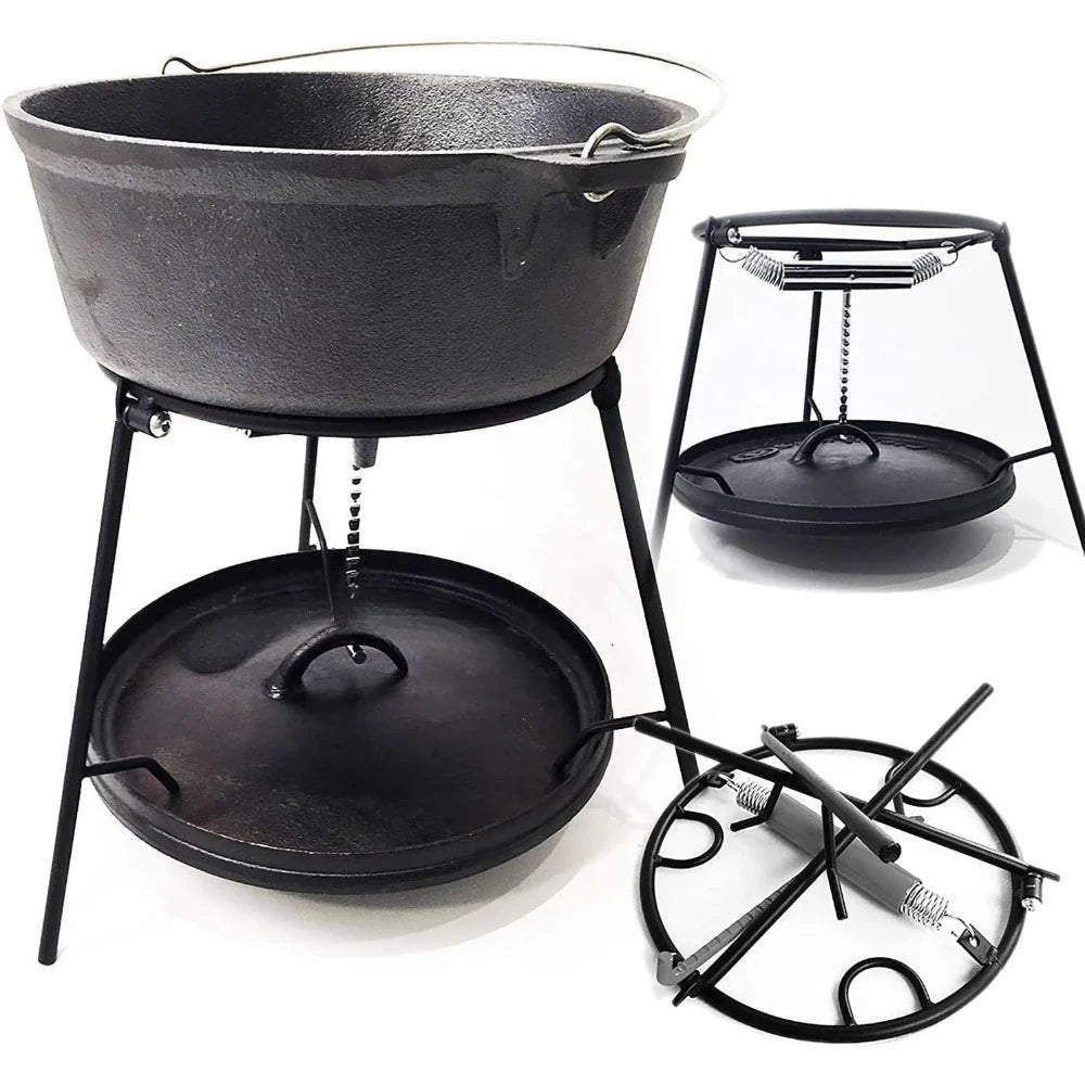 6-Piece Cast Iron Camping Grill Set – Dutch Oven, Flip Grill, Charcoal Holder & Accessories