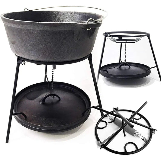 6-Piece Cast Iron Camping Grill Set – Dutch Oven, Flip Grill, Charcoal Holder & Accessories