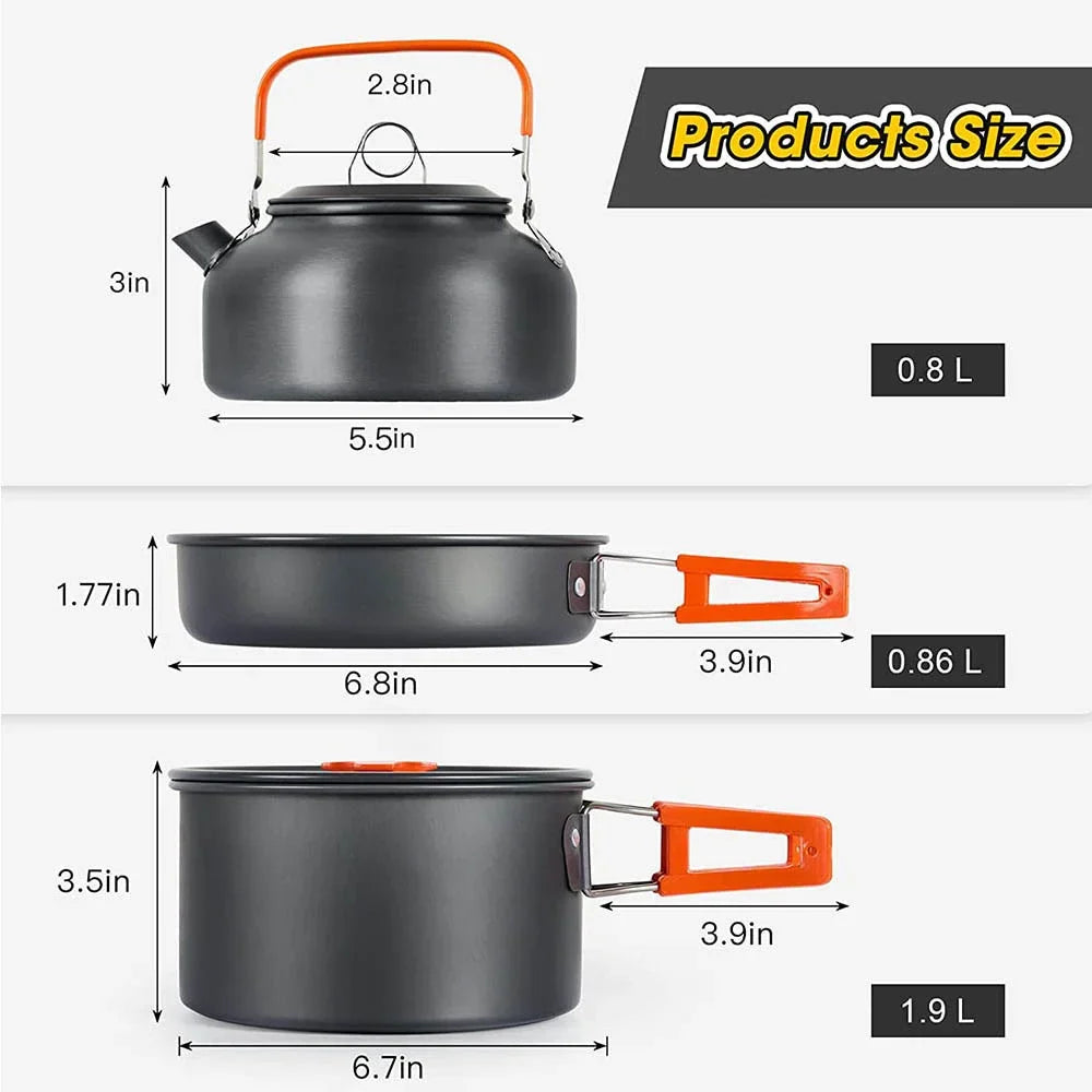 Camping Cookware Set – Anodized Aluminum, Nonstick, Foldable, Lightweight Travel Tableware