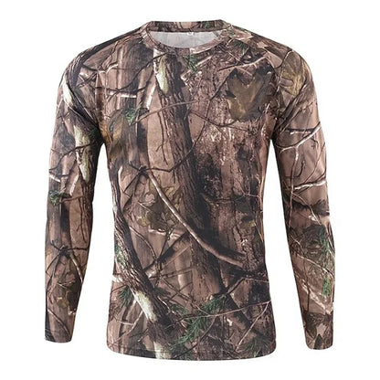 Men's 3D Camo Print Long Sleeve T-Shirt – Casual Hunting Pattern Loose Tee