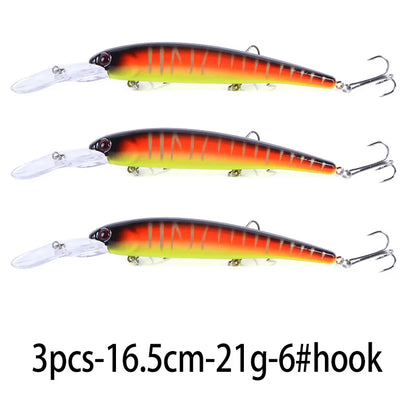 Deep Diving Minnow Wobbler Lure – 16.5cm, 21g, 2.5-4.5m Depth, Bass Pike Perch, 3 Colors
