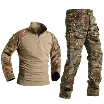 Men's Camo Cargo Pants & Hiking Shirt Set – Cotton Blend, 10 Colors, Sizes S–XXXL