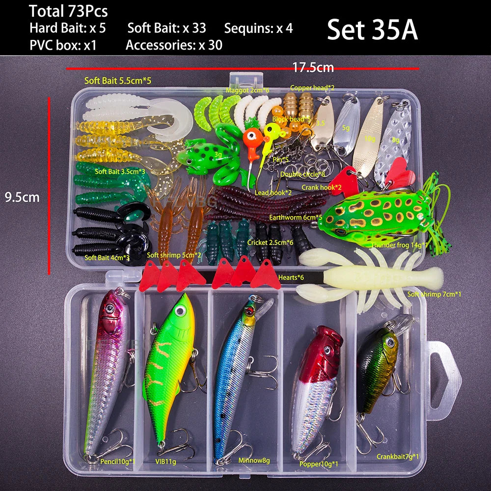 Mixed Fishing Lure Kit – Soft & Hard Baits, Minnow, VIB, Jig, Spoon, 13–182 Pieces