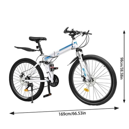 26" Folding Mountain Bike 21-Speed Dual Disc Brakes Men's MTB for Commuting Outdoor Sports