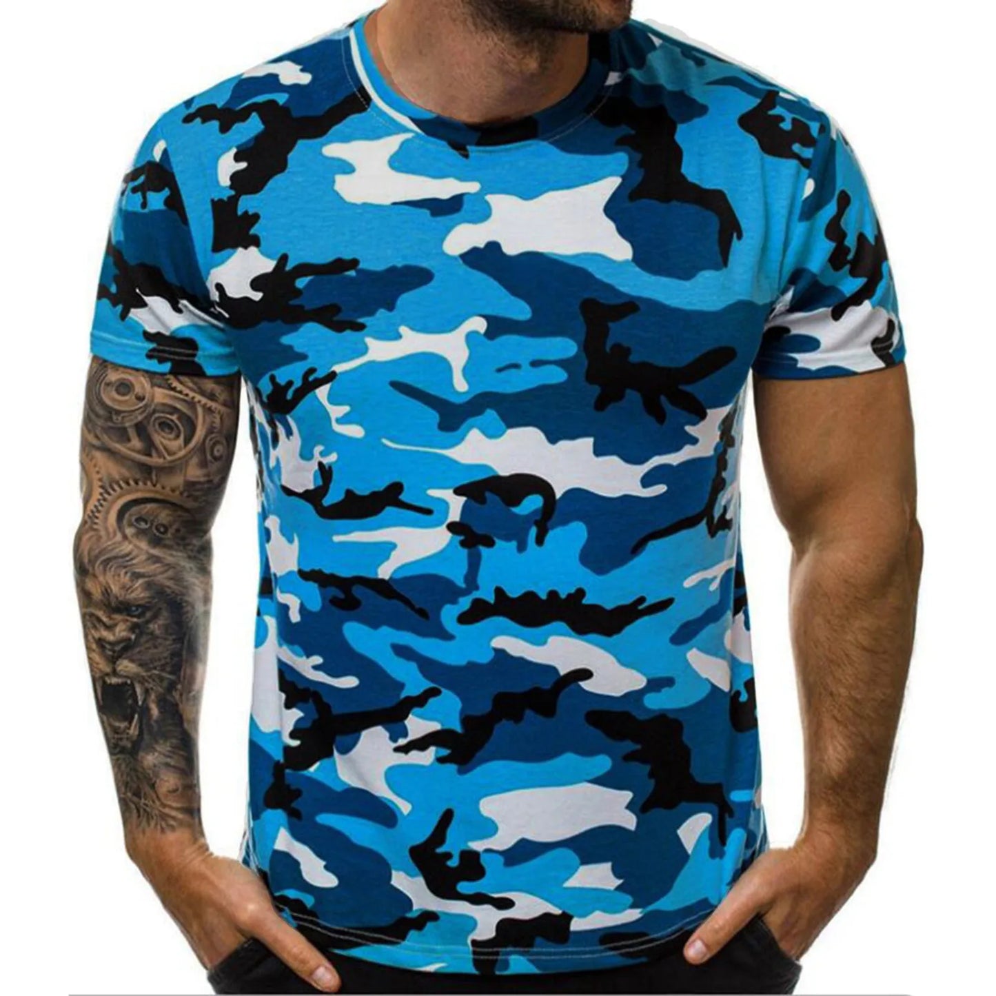 Men's Camouflage T-Shirt – Short Sleeve, Round Neck, Polyester, 4 Colors, XL-5XL