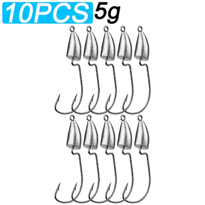 10PCS Metal Jig Head Worm Hook 3.5g 5g 7g 10g 20g Weight Crank Fishhook Gear Sinker Pesca for Soft Lure Texas Rig Fishing Tackle