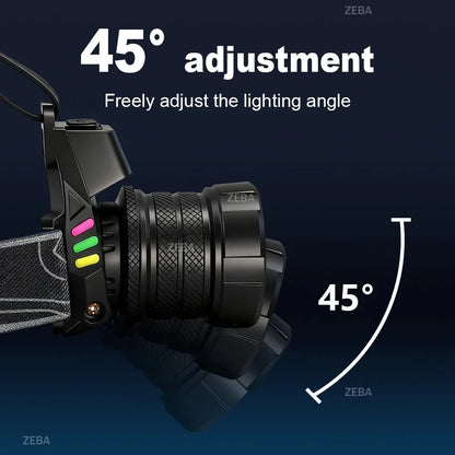 Super Bright Headlamp with Dual Laser & Motion Sensor – USB Rechargeable 18650 Torch for Fishing, Running & Fog