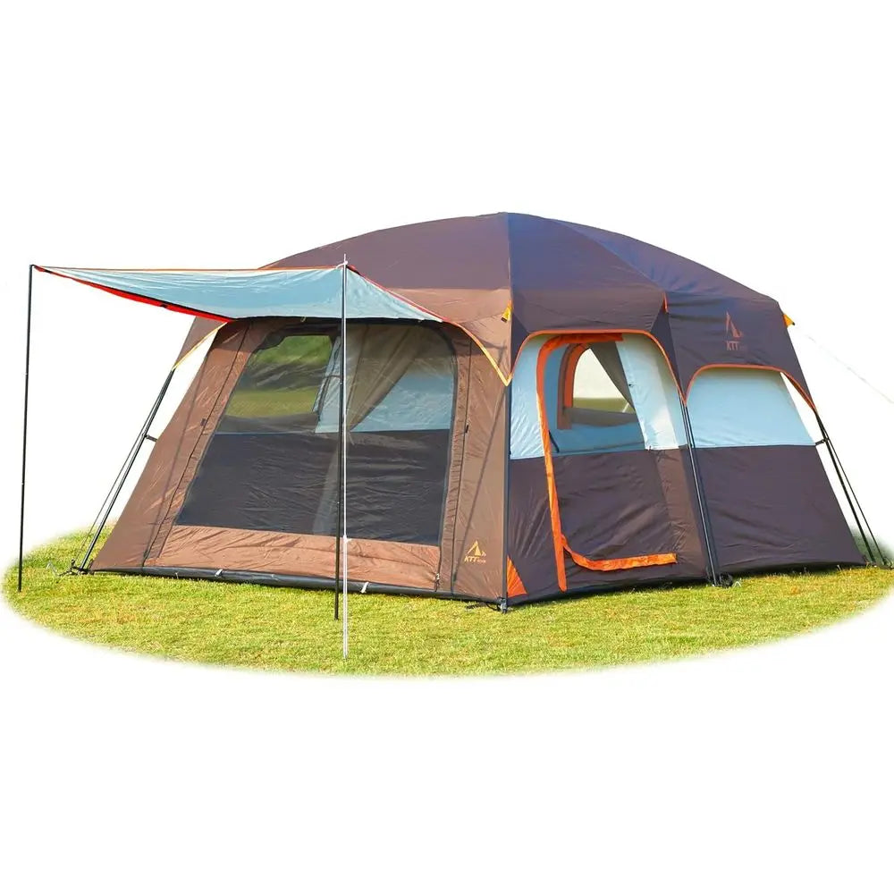 Spacious 6-14 Person Family Cabin Tent with 3 Doors & 3 Mesh Windows for Waterproof Outdoor Adventures