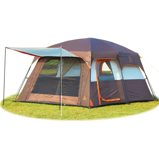Spacious 6-14 Person Family Cabin Tent with 3 Doors & 3 Mesh Windows for Waterproof Outdoor Adventures