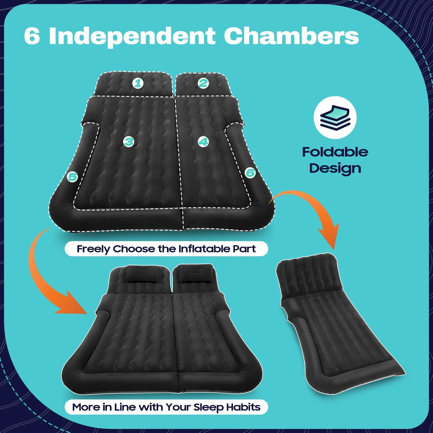 Universal Inflatable Car Bed Mattress Set w Air Pump Foldable Flocking Air Cushion for  Trunk Back Seat Camping Travel Sleeping