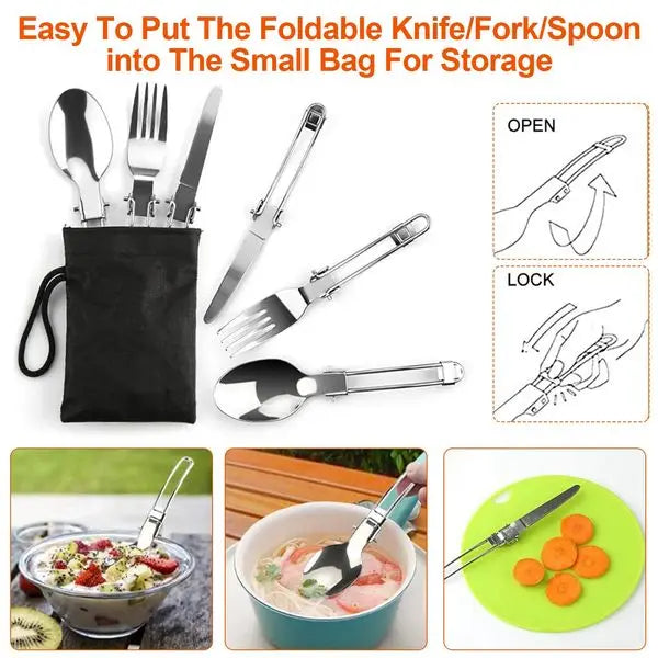 16Pcs Camping Cooking Ware Set Camping Stove Cookware Kit Aluminum Pot Pan Kettle Set with Bowls Knife Fork Spoon Carabiner Spat