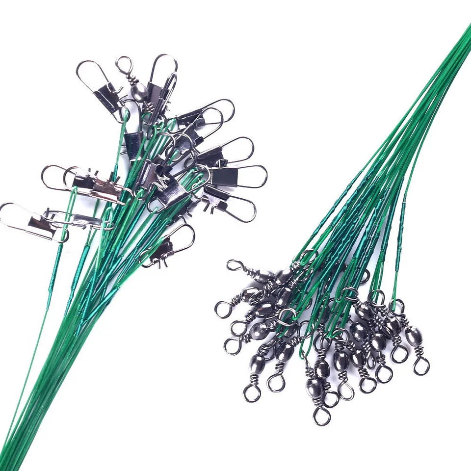 Anti Bite Steel Fishing Line Steel Wire Leader With Swivel Fishing ,  Leash Fishing Wire 15cm 20cm  30cm