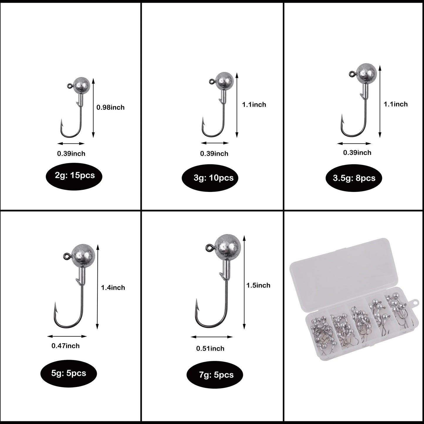 Round Ball Jig Head Hooks – High-Carbon Steel, Worm & Hard Bait Jigs, 43 to 130 Pieces