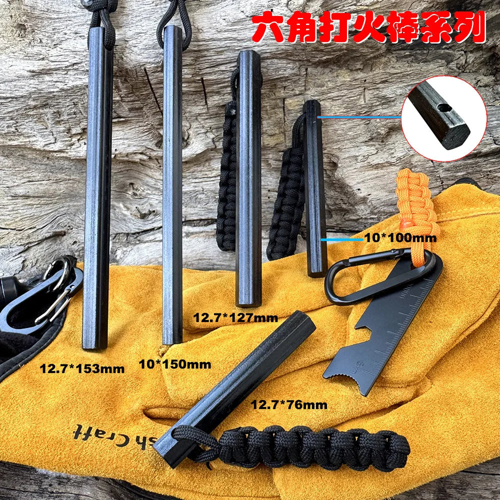 Magnesium Flint Rod Fire Starter Kit with Compass & Whistle – Camping Hiking Survival Tool