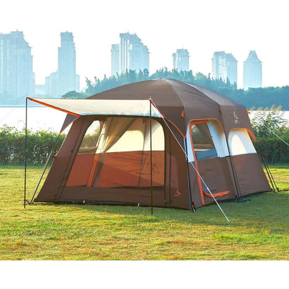 Spacious 6-14 Person Family Cabin Tent with 3 Doors & 3 Mesh Windows for Waterproof Outdoor Adventures