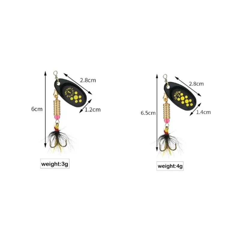 Metal Rotating Spinner Fishing Lure – Spoon Sequins Wobbler with Feather Hooks 3.5g/4.5g/7g/9g/12g