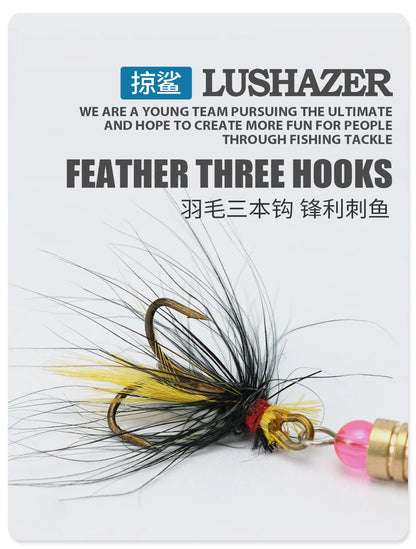 Metal Rotating Spinner Fishing Lure – Spoon Sequins Wobbler with Feather Hooks 3.5g/4.5g/7g/9g/12g