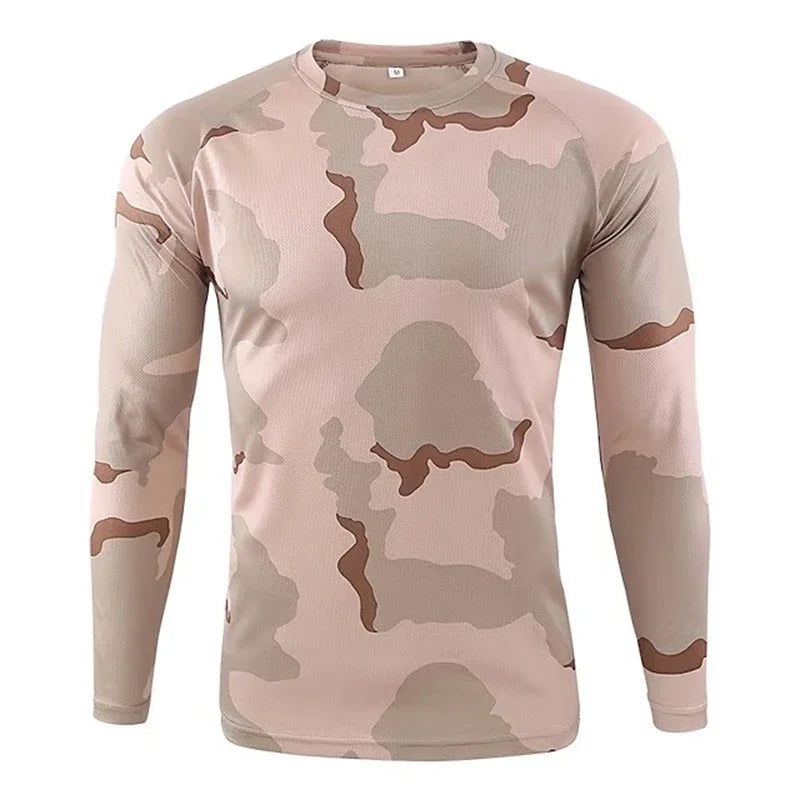Men's 3D Camo Print Long Sleeve T-Shirt – Casual Hunting Pattern Loose Tee