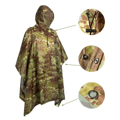 Camouflage Waterproof Poncho – Multifunctional Rain Cover for Camping & Hunting